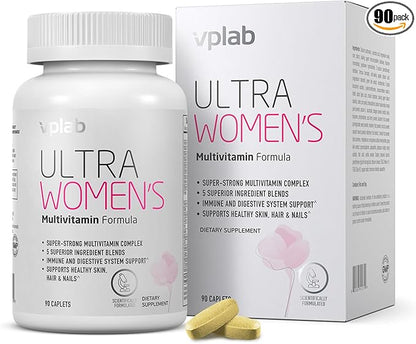 VPLab Ultra Women's Multivitamin Formula - Supplement for Hair, Skin & Nails with Biotin, Iron, Vitamin B, D, C & Zinc, Folate - Essential Daily Vitamins for Women's Health & Wellness, 90 Caplets