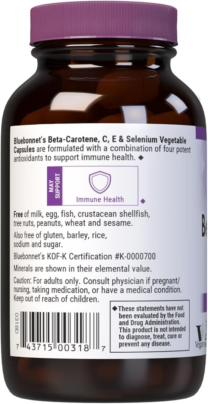 BlueBonnet Beta Carotene C and E Plus Selenium Vegetarian Capsules, 60 Count