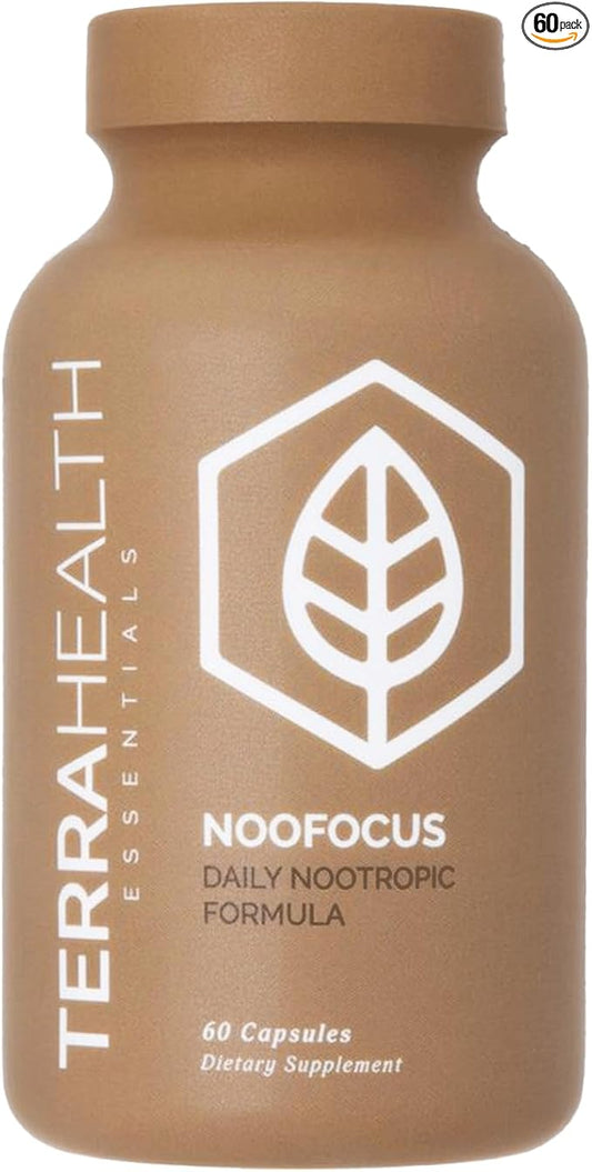 Terra Health Essentials NOOFOCUS - Nootropics Brain Support Supplement with Adaptogenic Mushrooms, Alpha-GPC, Gotu Kola, L-Theanine for Focus & Memory - All Natural, 30 Day Supply