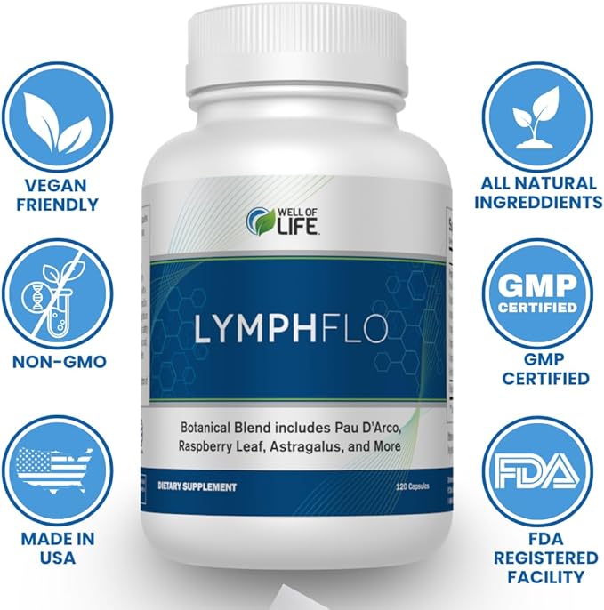 LymphFlo: Herbal Support for Detox, Immunity & Well-Being. Formulated with PAU d’Arco, Cleavers & Red Peony Root in 1100mg, 180 V-Capsules to Optimize Lymphatic Function, Enhance Vitality