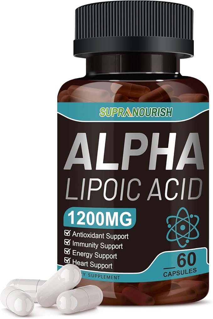 Alpha Lipoic Acid 1200mg - ALA Supplement,Promote Antioxidant for Nerve, Energy and Metabolism,with Benfotiamine, Vitamins B1/B12,60 Capsules