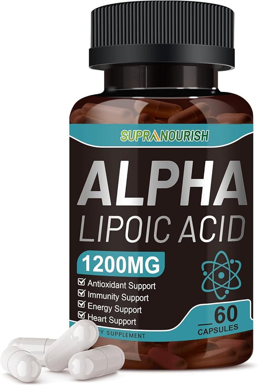 Alpha Lipoic Acid 1200mg - ALA Supplement,Promote Antioxidant for Nerve, Energy and Metabolism,with Benfotiamine, Vitamins B1/B12,60 Capsules