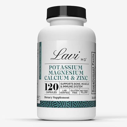 Lavi MD Potassium Magnesium Zinc Calcium Supplement – Premium Support for Bone & Muscle Health – Promotes Optimal Calcium Absorption – Magnesium Potassium Zinc Aspartate – 120 Capsules