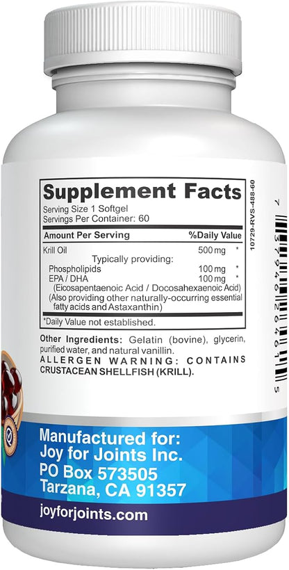 Antarctic Krill Oil Omega 3 Astaxanthin Choline DHA EPA, Superior Absorption, Extra Strength, No Fish Oil Aftertaste, Heavy Metal Tested, Small Size softgels 500mg