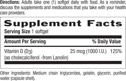 Country Life Vitamin D3, Non-Fish 1000 IU, 100 Softgels, Certified Gluten Free