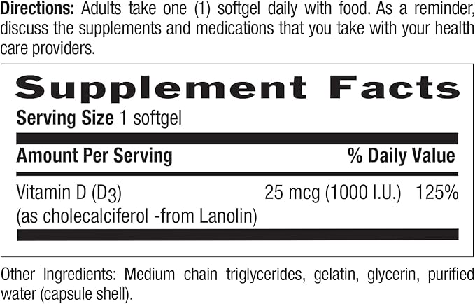 Country Life Vitamin D3 1000 IU Soft Gels, Large, 200 sg, 200 Count