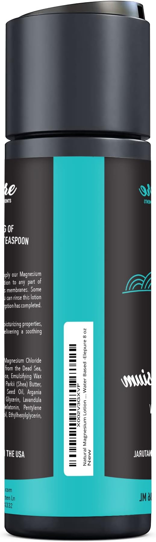 Natural Magnesium Lotion - Highest Potency - Over 1800 MG/oz - 300 mg/tsp - Not Water Based -elepure PURE elements - 8 oz