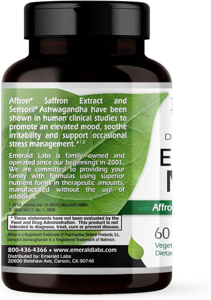 Emerald Labs Elevated Mood - Stress Management Supplement with Sensoril Ashwagandha Extract & Affron Saffron Extract - 60 Vegetable Capsules (30-Day Supply)