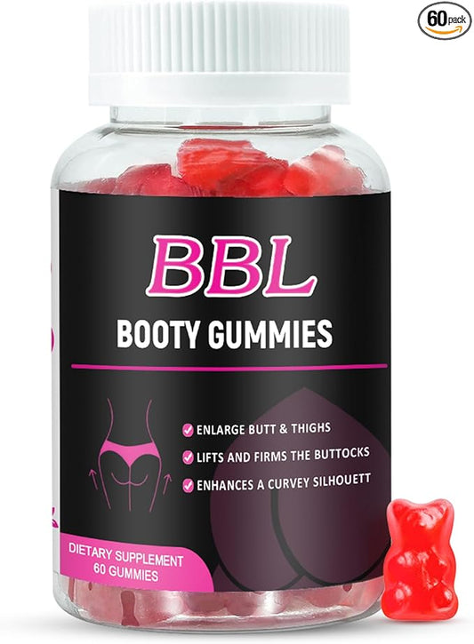 BBL Gummies for Women Butt Growth, 60 Count, Bear Shape Booty Gummies for Enhance Curvy Body, Butt Boost Vitamin Gummies for Bigger Butt Fast,Vegan Weight Gainer Gummies