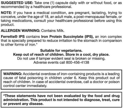 Iron Supplement Capsules 18mg (IPS) - 100-Day Supply of Gentle Iron Supplement for Women & Men - Non-Constipating Iron Supplement for Anemia
