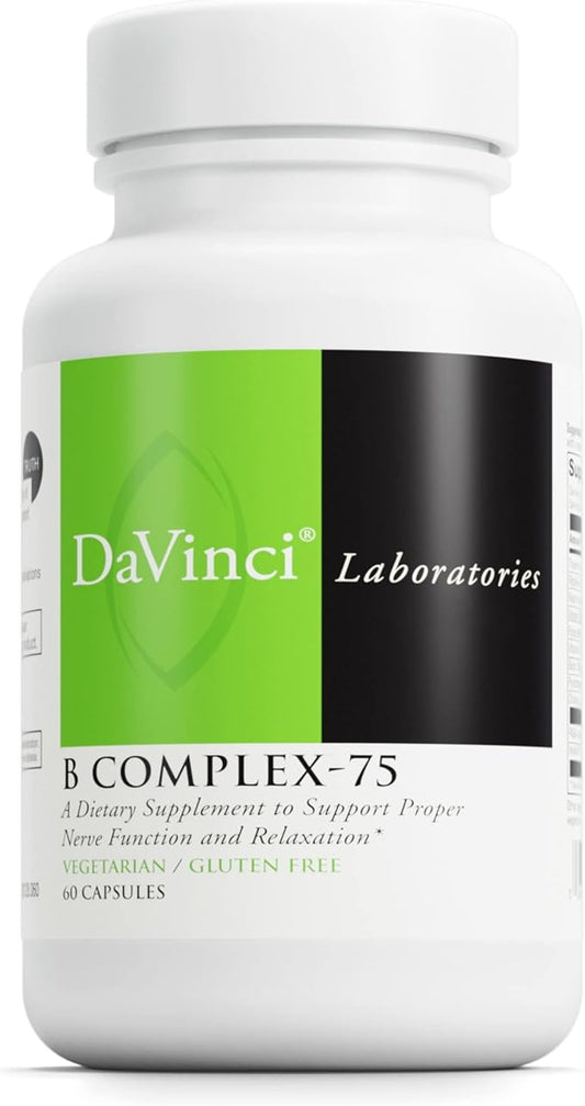 DAVINCI Labs B Complex-75 - Supports Relaxation and Proper Nerve Function* - Dietary Supplement with Niacin, Vitamin B6, B12, Biotin, Choline and More - Vegetarian - Gluten-Free - 60 Capsules