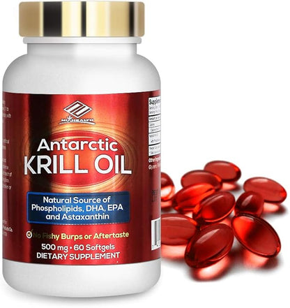 Antarctic Krill Oil Dietary Supplement (500 mg, 60 Softgels)