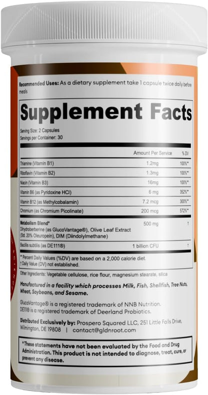GLDN Berberine Advanced Absorption Formula - 200mg Dihydroberberine 5X Improved Absorption - DIM - Chromium Picolinate and DE111 Probiotics for Digestive Support - Vegan Friendly - 60 Capsules