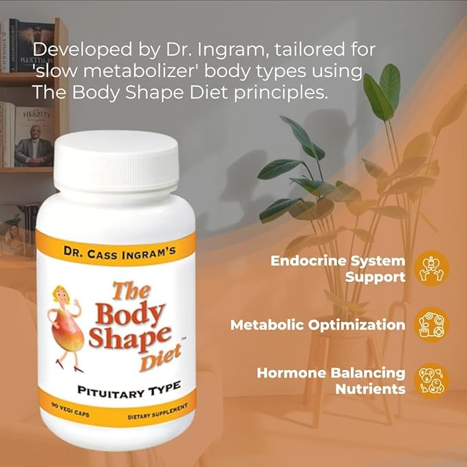 Dr. Cass Ingram's Body Shape Diet Pituitary Support Formula - Natural Metabolism & Hormone Balance - Wild-Sourced Herbs, Royal Jelly & Maca Root - 90 Vegan Capsules