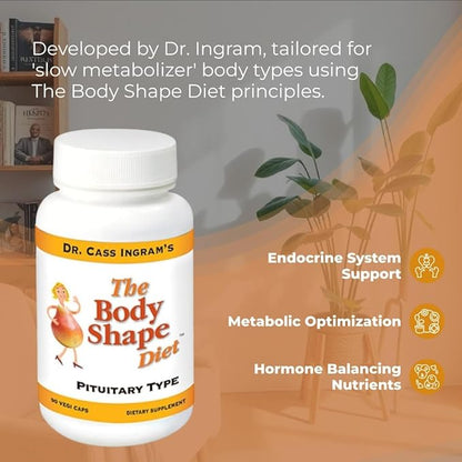 Dr. Cass Ingram's Body Shape Diet Pituitary Support Formula - Natural Metabolism & Hormone Balance - Wild-Sourced Herbs, Royal Jelly & Maca Root - 90 Vegan Capsules