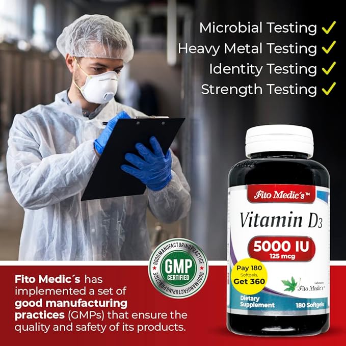 FITO MEDIC'S Lab - Vitamin d - 5000 IU of - Vitamin d3-360 Softgels - Vitamin d3 5000 iu - for Bone, Teeth, Muscle and Immune Health Support, Ultra high Absorption, vitamina d3.