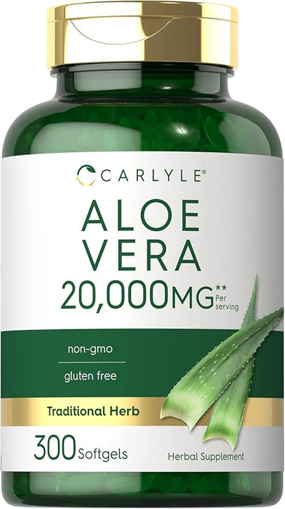 Carlyle Aloe Vera Softgel Capsules 20,000mg | 300 Count | Aloe Vera Gel Supplement | Non-GMO, Gluten Free