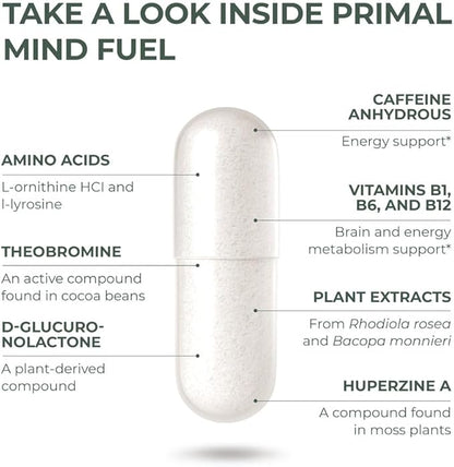 2 Pack, Primal Mind Fuel Brain Booster for Focus, Energy, Clarity, Memory Brain Health 30 Capsules Nootropics Brain Support Supplement for Men and Women