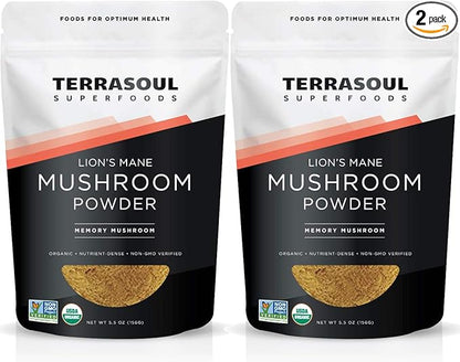 Terrasoul Superfoods Organic Lion's Mane Mushroom Powder (4:1 Extract), 11 Ounces