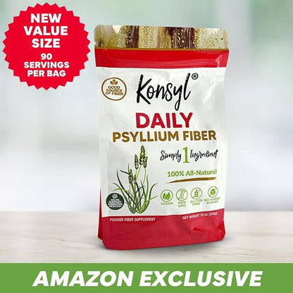 Konsyl Daily Psyllium Fiber Powder | 100% All-Natural Psyllium Husk for Gut & Digestive Health | No Sugar, No Fillers – 540g/19oz