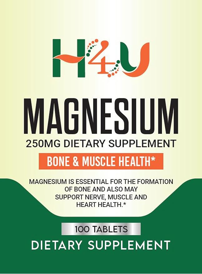 H4U - 4 TOP CARE Magnesium Bone & Muscle Health Dietary Supplement Tablets, 250 mg, 100 Count