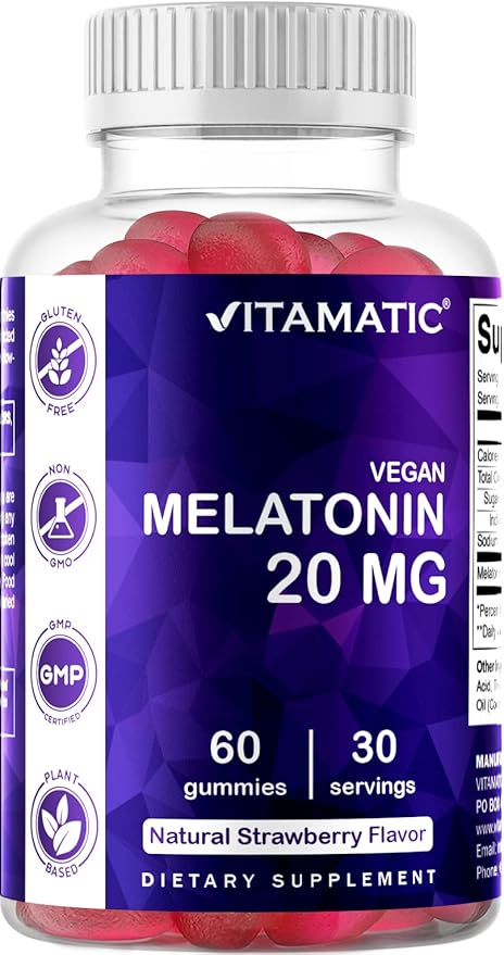 Vitamatic Melatonin 20mg Gummies for Adults, 30 Servings - 60 Count - Non-Habit Forming Supplement