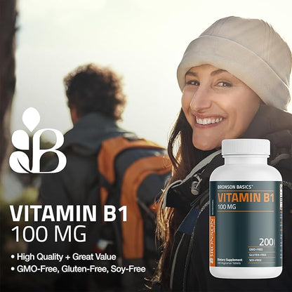 Bronson Vitamin B1 100mg, Non-GMO, 100 Vegetarian Tablets