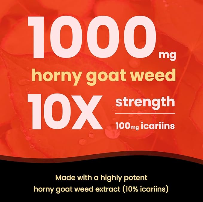 NutraChamps Horny Goat Weed, 1000mg Epimedium Energy Supplement, 10X Strength Icariin, Ginseng, Tribulus & Maca Pills for Women & Men, Enhanced Absorption with Black Pepper, 60 Vegan Capsules
