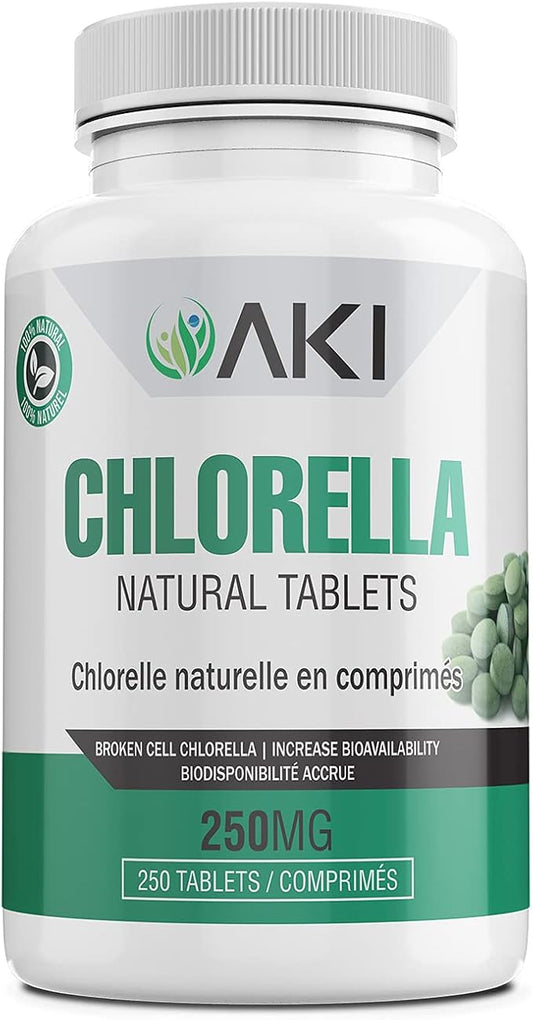 AKI Chlorella Superfood Supplement Tablets (250) - Green Superfood Fount of Vitamin B12, Iron & Protein - Ideal in GMO Free & Vegan Friendly