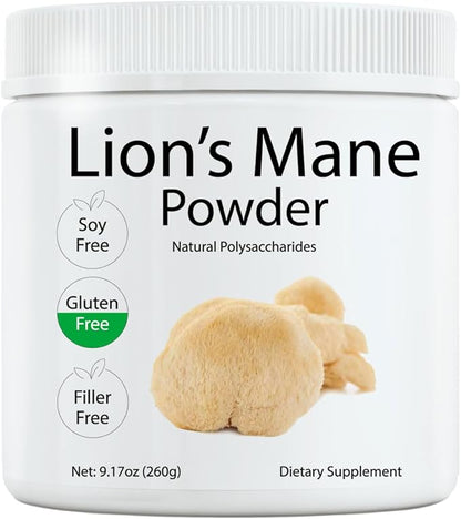 Lion's Mane Powder, Lions Mane Mushroom, Brain Health Support Supplement, Mushroom Supplement for Mental Clarity, Cognition and Immunity, 9.17oz