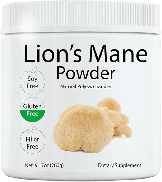 Lion's Mane Powder, Lions Mane Mushroom, Brain Health Support Supplement, Mushroom Supplement for Mental Clarity, Cognition and Immunity, 9.17oz