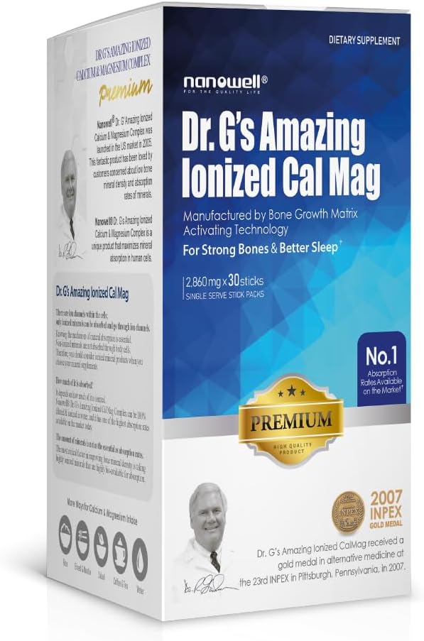 Dr. G's Amazing Ionized Cal Mag 2,860mg (Premium) - Bone Strength and Bone Health Supplement with Ionized Calcium & Magnesium Powder Stick Packs - 30 Sticks x 1 Pack (30 Count)