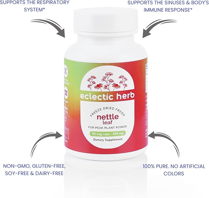 Eclectic Institute Raw Freeze-Dried Non-GMO Nettle Leaf | Healthy Sinus Support, Histamine Response & Respiratory Wellness | 90 CT