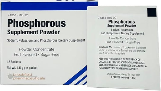 Phosphorus Supplements 12 Packets, Dietary Supplements Powder with Sodium Phosphate and Potassium Phosphate, Fruit Flavored Phosphorous Supplement Powder for Electrolyte, Bone Health & Kidney Health
