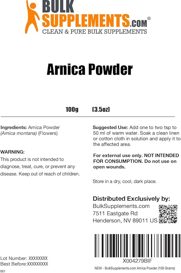 BulkSupplements.com Arnica Powder - Arnica Montana Powder, from Dried Arnica Flower - Arnica Flower Powder, Servings Vary, 100g (3.5 oz) (Pack of 1)