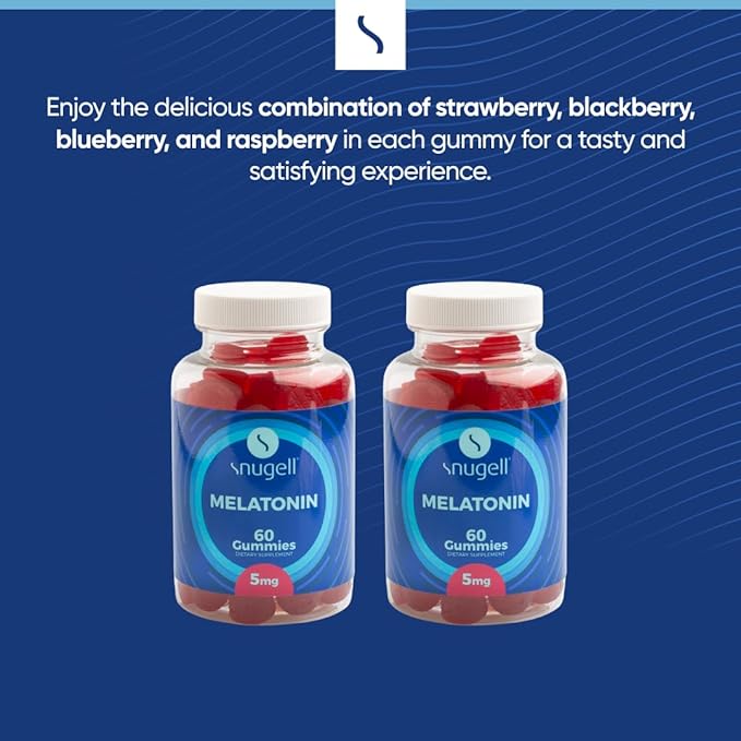 Snugell Melatonin Gummies 5 mg – 60-Count Dietary Supplement – Berry Blend Flavor for Natural Restful Sleep Support – Vegan, Non-Habit Forming, Non-GMO, Pectin-Based, Gluten-Free – Made in the USA (2)