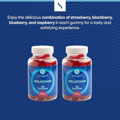 Snugell Melatonin Gummies 5 mg – 60-Count Dietary Supplement – Berry Blend Flavor for Natural Restful Sleep Support – Vegan, Non-Habit Forming, Non-GMO, Pectin-Based, Gluten-Free – Made in the USA (2)