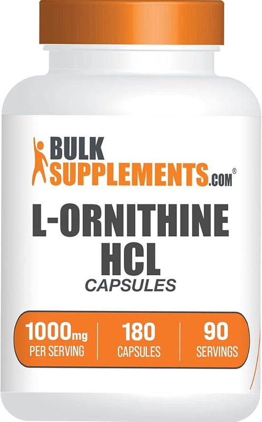 BulkSupplements.com L-Ornithine HCl Capsules - L-Ornithine Hydrochloride, L-Ornithine 1000mg - Amino Acids Supplement, Gluten Free, 2 Capsules per Serving, 180 Count (Pack of 1)