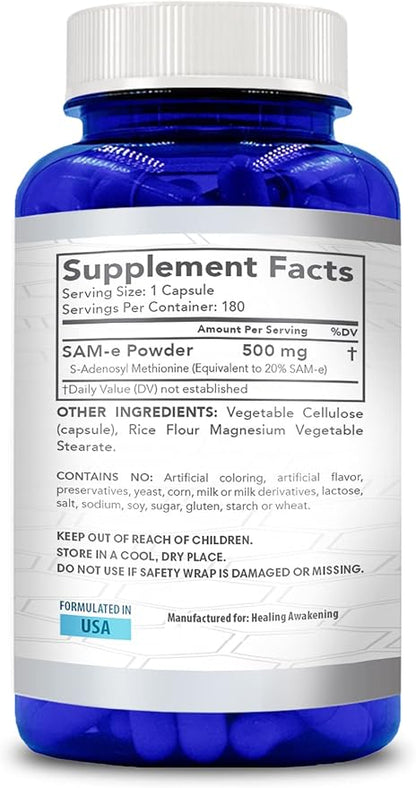 Healing Awakening SAM-e 500mg 180 Capsules (S-Adenosyl Methionine)
