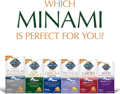 Garden of Life Minami Algae Omega 3 Vegan DHA for Brain and Eye Health - Orange Flavor, 500mg Plant Based DHA Omega-3 Vegan Algae Oil Plus Astaxanthin, No Aftertaste, 60 Easy-to-Swallow Mini Softgels