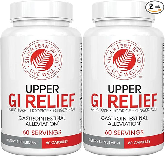Silver Fern GI Relief - Natural Herbal Supplement - All Natural with Artichoke Leaf Extract, Ginger Root Extract, and GutGuard Licorice Flavonoids (2 Bottles - 120 Capsules - 60 Day Supply)