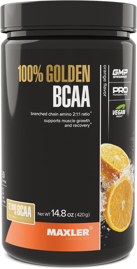 Maxler 100% Golden BCAA Powder - Intra & Post Workout Recovery Drink for Accelerated Muscle Recovery & Lean Muscle Growth - 6 g Vegan BCAAs Amino Acids - 60 Servings - Orange