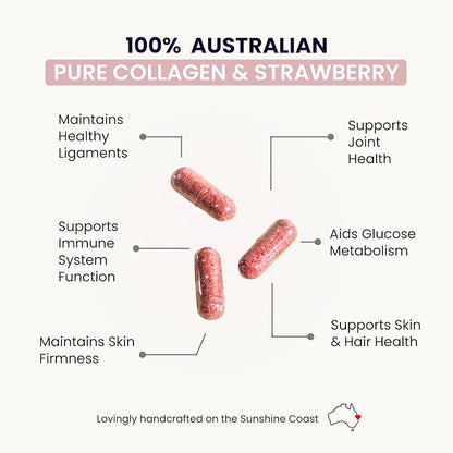 Organic Collagen Australia Beauty Brilliance Pure Collagen & Strawberry Capsules, 120 Count