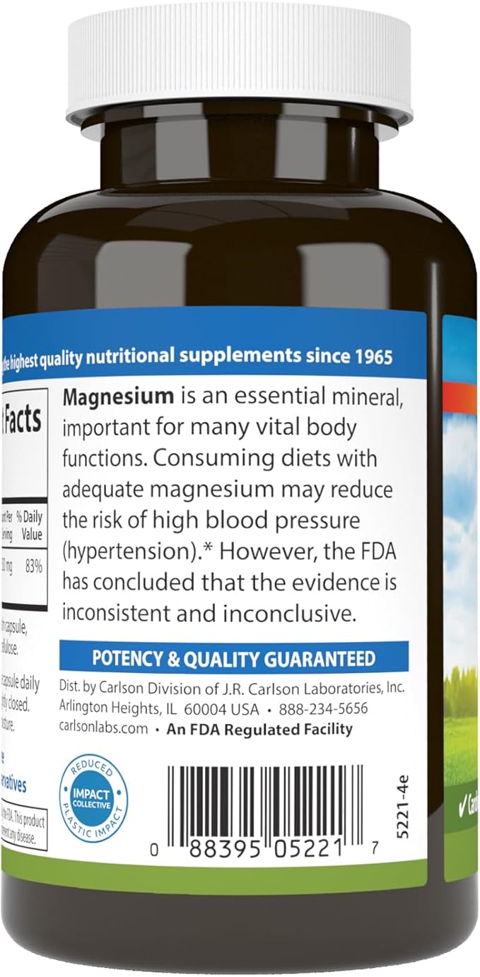 Carlson Magnesium 350 mg Muscle Function & Nerve Health - 90 Capsules