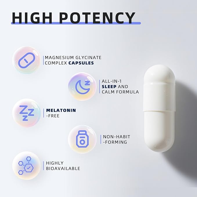 Magnesium Glycinate Supplement with L-Theanine, Chamomile & GABA – Supports Sleep, Calmness, Muscle Relaxation for Men & Women – Vegan, High-Absorption, 120 Capsules