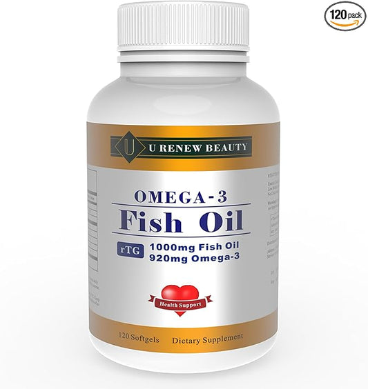 92% Omega-3 Fish Oil mini Softgels for Women and Men 1000mg per Serving with 920mg EPA & DHA Supplements,Supports Heart & Brain Health, 120 Count