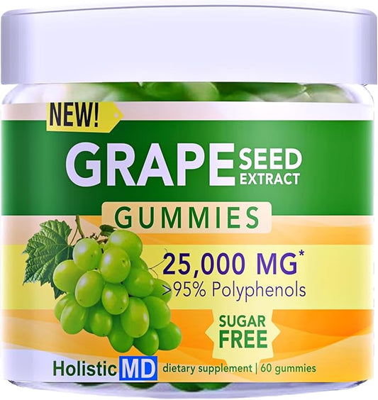 Grape Seed Extract Gummies | Grape Seed Oil 25,000 mg 50x Original | >95% Polyphenols | #1 Grape Seed Gummies in USA | Sugar Free Vegan | Grape Flavor 60 ct