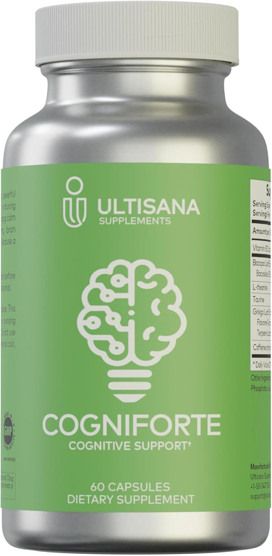 Cogniforte Brain Supplement for Memory and Focus | Enhanced Cognitive Support, Mental Clarity & Energy Booster | L-Theanine, Gingko Biloba, Taurine, Vitamin B12 & Caffeine | 90 Count