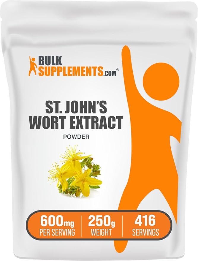 BulkSupplements.com St. John's Wort Extract - St. Johns Wort Supplement, Herbal Supplement for Mood - Vegan & Gluten Free, 600mg per Serving, 250g (8.8 oz) (Pack of 1)