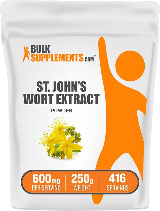 BulkSupplements.com St. John's Wort Extract - St. Johns Wort Supplement, Herbal Supplement for Mood - Vegan & Gluten Free, 600mg per Serving, 250g (8.8 oz) (Pack of 1)